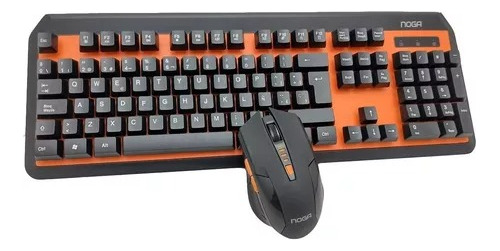 Kit de teclado y mouse gamer inalámbrico Noga NKB-40 Español de color negro y naranja