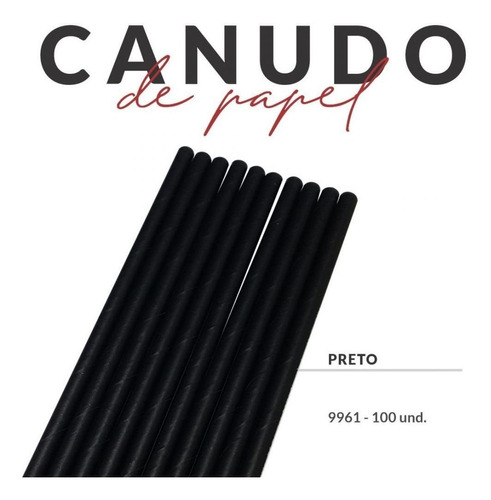 100 Canudos De Papel Colorido Biodegradável Drinks Decoração Cor Preto