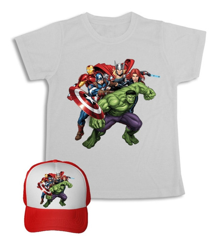Super Héroes Vengadores Camiseta + Gorra  Combo Para Niños