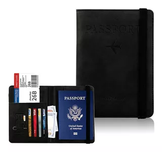 Porta Pasaporte Documentos Funda Protectora Viaje Con Rfid Color Negro Diseño De La Tela Cuero