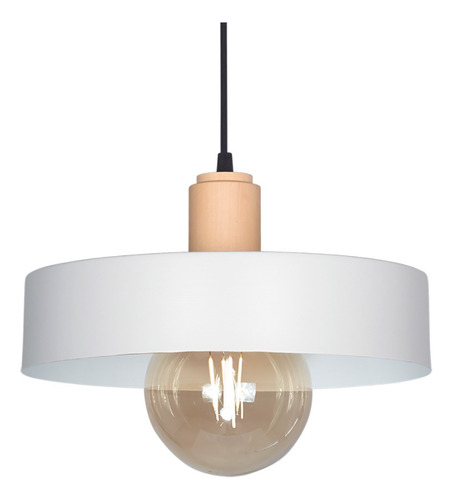 Lampara Colgante 1 Luz Apta Led Balcarse Detalle Madera 30cm