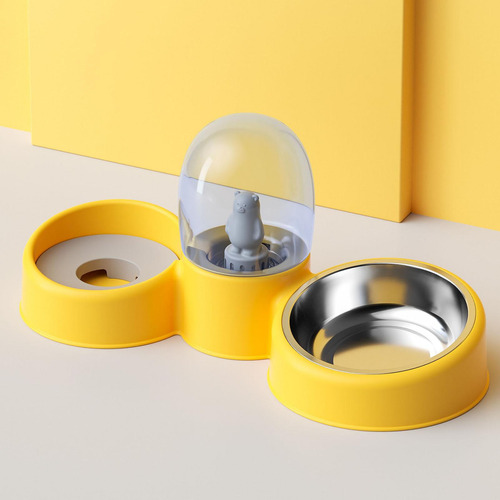 Cuencos Para Perros Y Gatos 2 En 1, Dispensador Amarillo