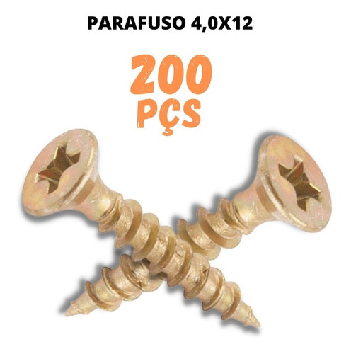 200 Parafuso Chipboard Phs Marcenaria P/ Madeira Mdf 4x12