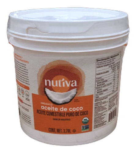 Aceite De Coco Organico Comestible Cubeta 3.79l Nutiva