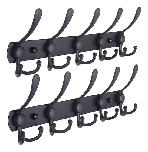 Dseap Coat Rack Wall Mounted - 5 Tri Hooks Heavy Duty Color Paquete de 2