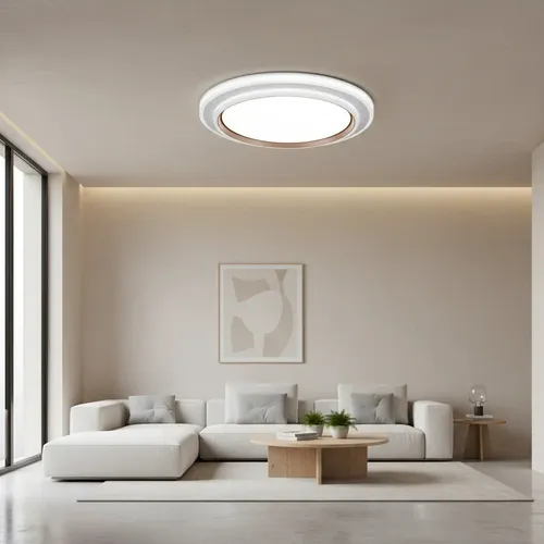 Plafon De Sobrepor Led Luz Amarela Neutra Branca 48cm 72w 110v 220v - Bivolt Branco Com Dourado