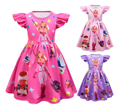 1 Vestido Linda De Princesa Peach De Super Mario Para Niñas