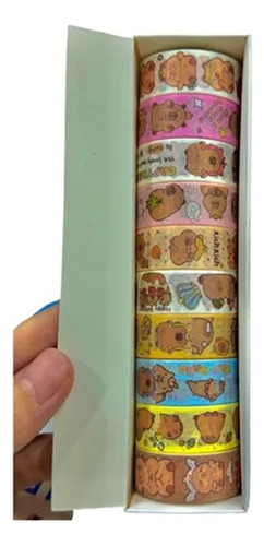 Capibara Washi Tape Kawaii Set 10 Rollos Sorpresa Cumpleaños