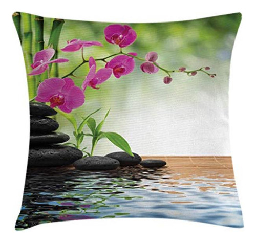 Ambesonne Spa Throw Pillow Cojín, Composición Bamboo Tr