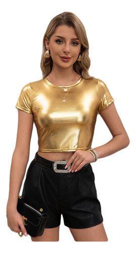 Blusa Dama Sexy Crop Top Mujer Brillante Moda Casual