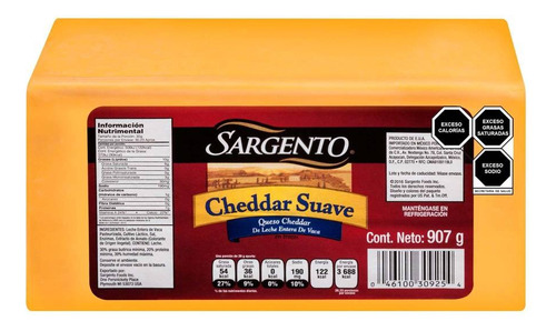 Barra De Queso Cheddar Sargento Suave 900 Gramos