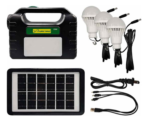 Kit Sistema De Iluminación Con Panel Solar 3w De 3 Focos Negro