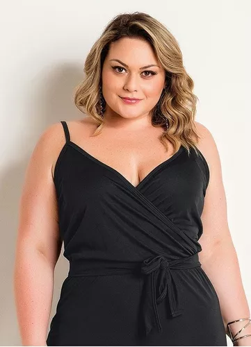 Macacão Plus Size Alças Preto Social Elegante 38 Ao 64