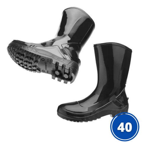 Bota De Pvc Preta Nº40 Com Forro Cano Médio 25cm Marluvas