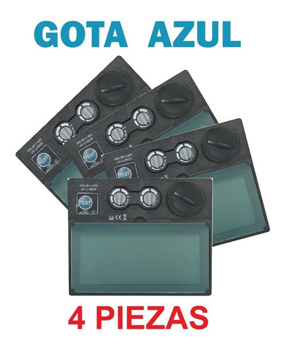 Lente Azul 4 Piezas Vidrio Electronico Para Careta De Soldar