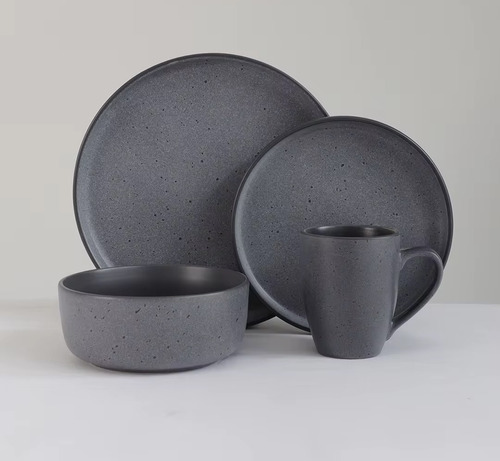 Juego De Vajilla Vascella Premium Gris Mate Para 4 Personas 16 Piezas