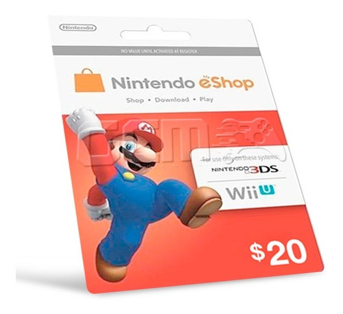 Cartão Nintendo Switch 3ds Wii U Eshop Card Usa $20 Dólares