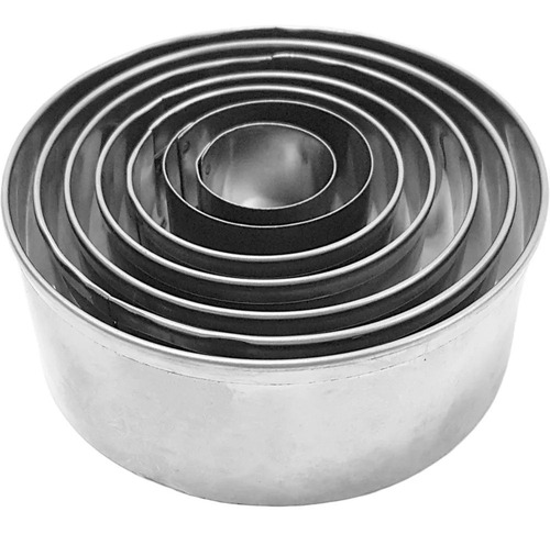 Jogo Cortador Redondo Liso 7pçs Inox Para Massas E Biscoitos