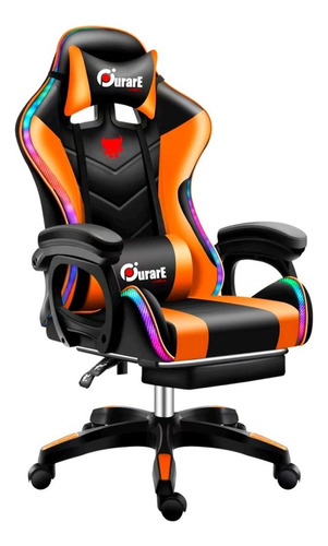 Silla Gamer Luz Led Reclinable Masaje Parlantes Purare Gamer Color Naranja