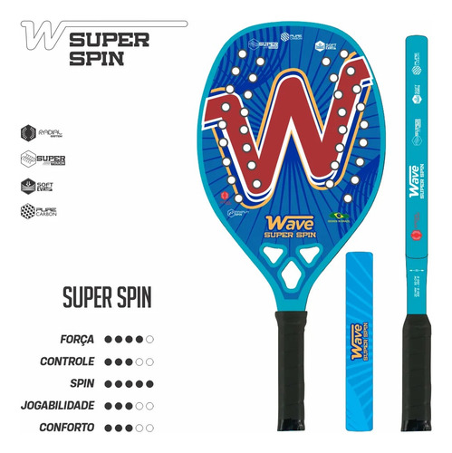 Raquete De Beach Tennis Wave Super Spin Com Capa