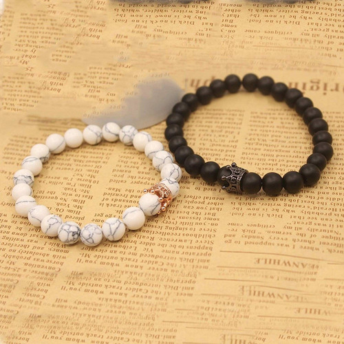 V Pulsera King Queen Rey Reina Compromiso Piedra Corona