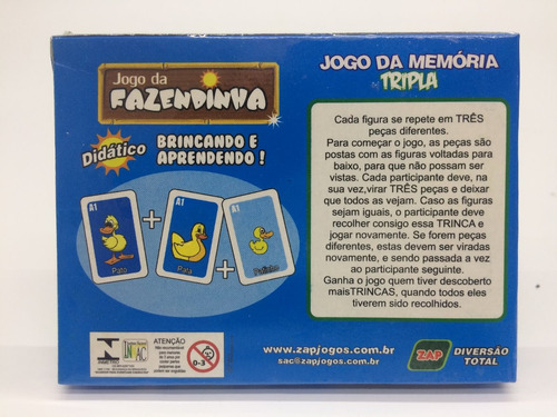 36 Mini Jogo Memoria Tripla Fazendinha Brinquedo Barato