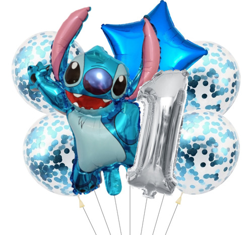 Set Globos Metalizados Stitch Figura Cumpleaños Fiesta 