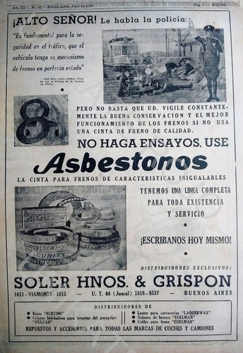 Muy Antigua Publicidad Clipping Frenos Asbestos Policía 1939