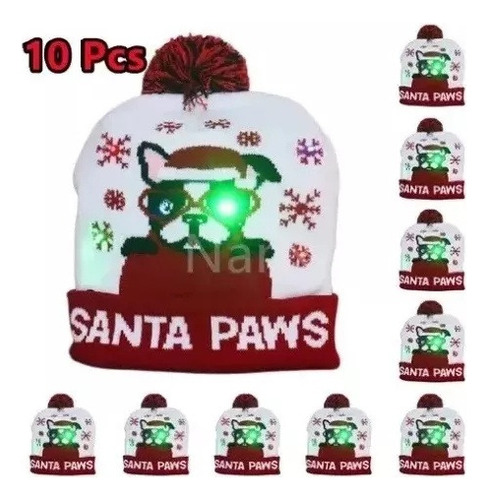 I Lote 10 Gorro De Navidad Con Luz Led Regalo Navideño