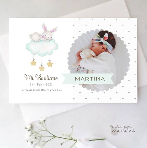 Imagen 2 de 7 de Estampas Tarjetas Bautismo Con Foto Nenas X 2u