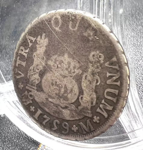 Moneda 2 Reales Columnaria Plata Original 1759 México Mo