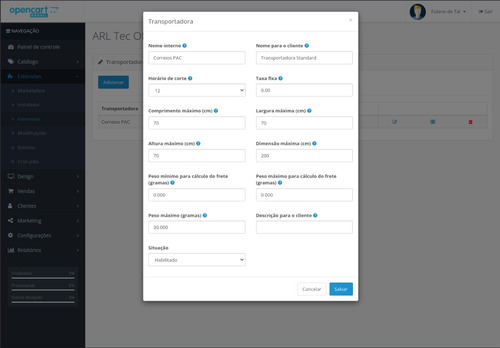 Plugin De Cálculo De Frete Opencart V3