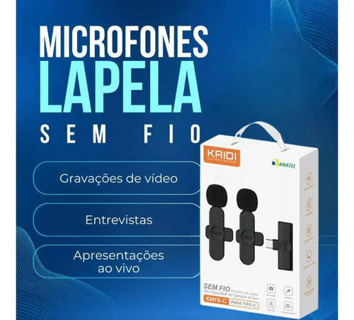 Microfone De Lapela Duplo Sem Fio Kaidi Kmf6-c Usb Tipo-c