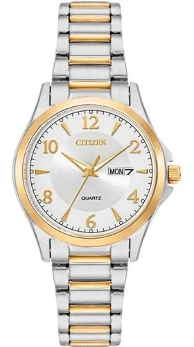Reloj Citizen Mujer Quartz Fechador Wr50 Grabado Color Del Fondo Plateado 61188
