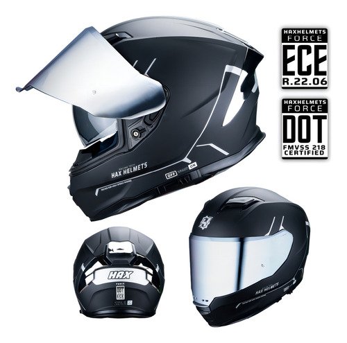 Capacete Hax Force Preto/Prata XL Fechado Prateado Tamanho XL Extra Grande