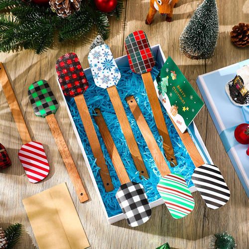 Juego De 8 Espátulas De Silicona Navideñas Con Patrón De Pap