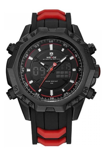 Relógio Masculino Weide Anadigi Wh-6406 - Preto E Vermelho