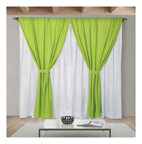 Cortinas Ambiente Blanco/verde Manzana 4 Paños Envio Gratis