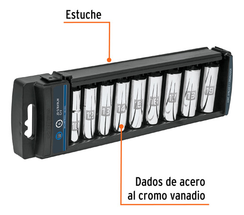 Juego De 9 Dados Milimétricos Largos Cuadro 3/8in Truper