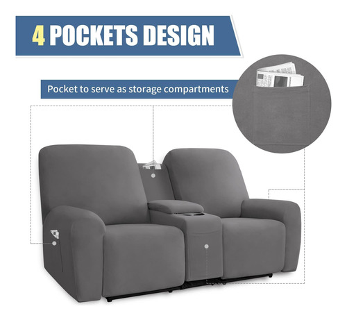 Funda Elástica Para Sofá De Dos Plazas Reclinable Con Consol