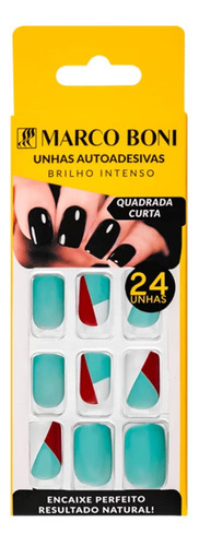 Kit 24 Unhas Postiças Quadrada Curta Azul Graphic Marco Boni