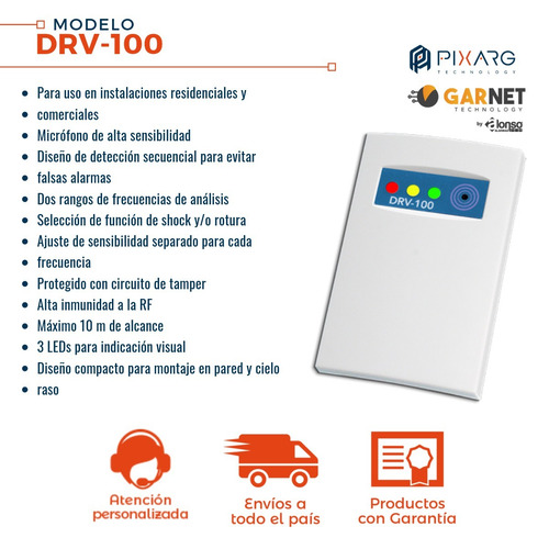 Imagen 2 de 7 de Detector De Rotura De Vidrio Garnet Alonso Drv-100 Cableado
