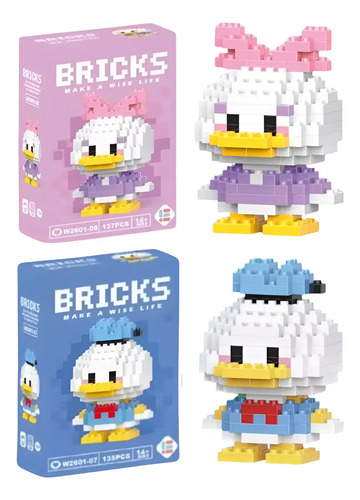Kit Com 2 Bloco De Montar Infantil Personagens Colecionáveis Quantidade De Peças 135 Versão Do Personagem Pato Donald/ Margarida