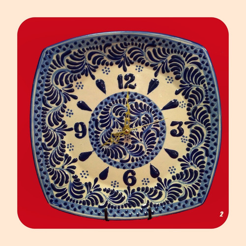 Imagen 2 de 3 de Reloj Cuadrado De Talavera Poblana Barroca Azul 30 Cm M2 Rlj