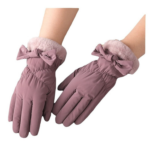 Guantes Mujer Invernal Impermeable Afelpado Térmico Y Moño