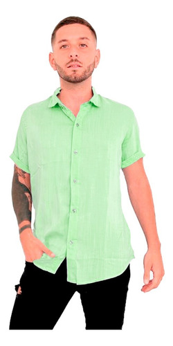 Camisa De Lino Hombre Verde Agua