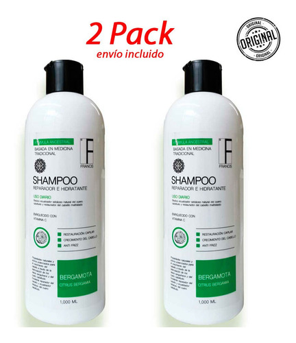 2 Pack Shampoo Crecimiento Bergamota Y Cola De Caballo 