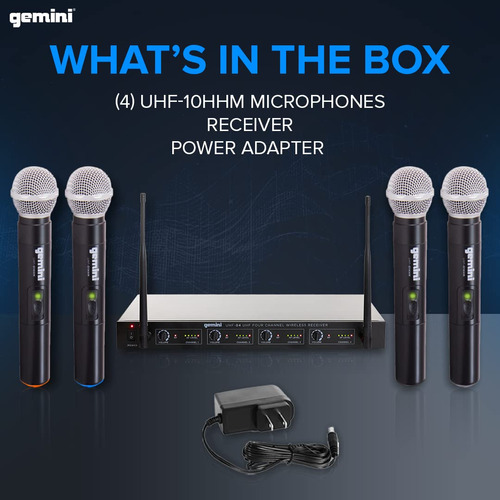Gemini Sound Uhf-04m Juego 4 Microfono Mano Inalambrico Para