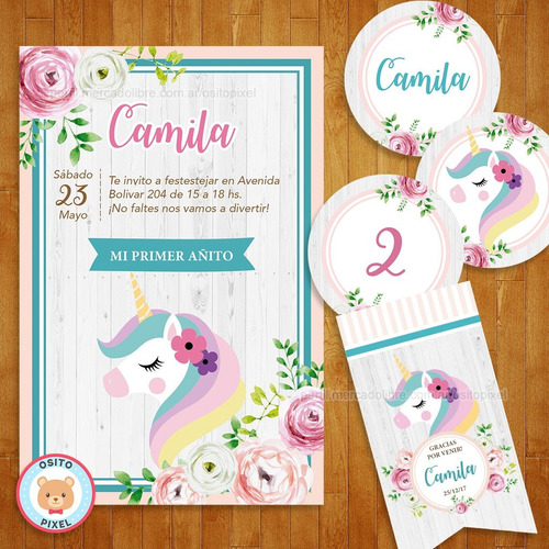 Kit Imprimible Unicornio Vintage Invitación Decoración Candy