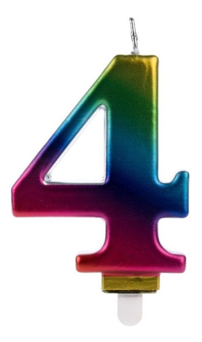 Número 4 - Vela Holográfica E Colorida - Bolo E Aniversário